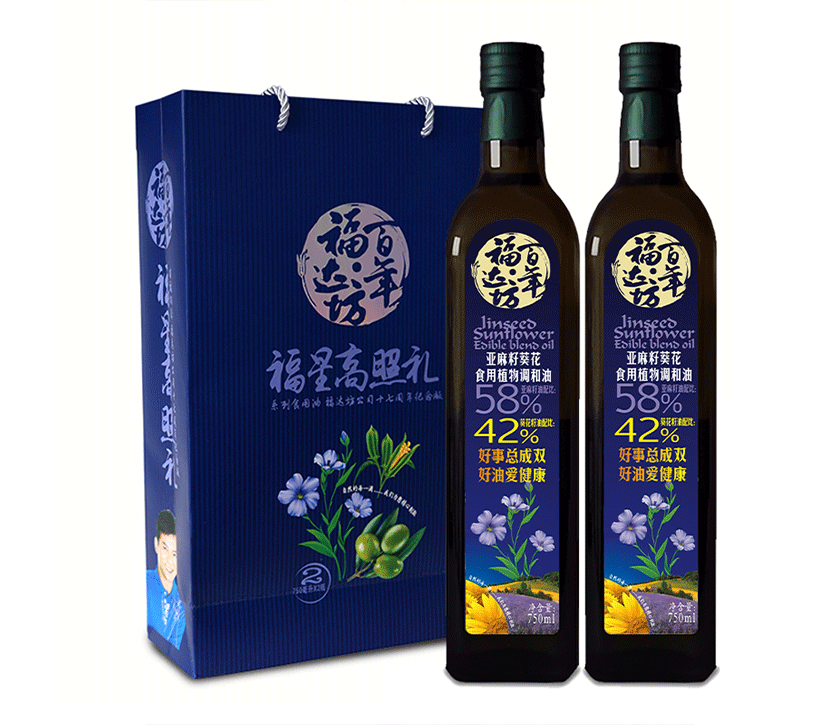 百年福达坊亚麻籽葵花食用植物调和油750mlX2瓶装